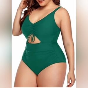 Daci Women Plus Size Cutout Tummy Control V Neck One Piece Swimsuit
